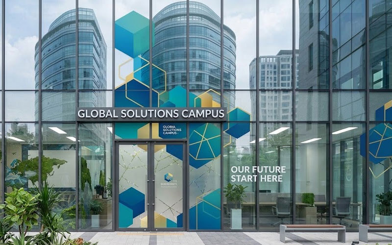 Large-format commercial window graphics installation