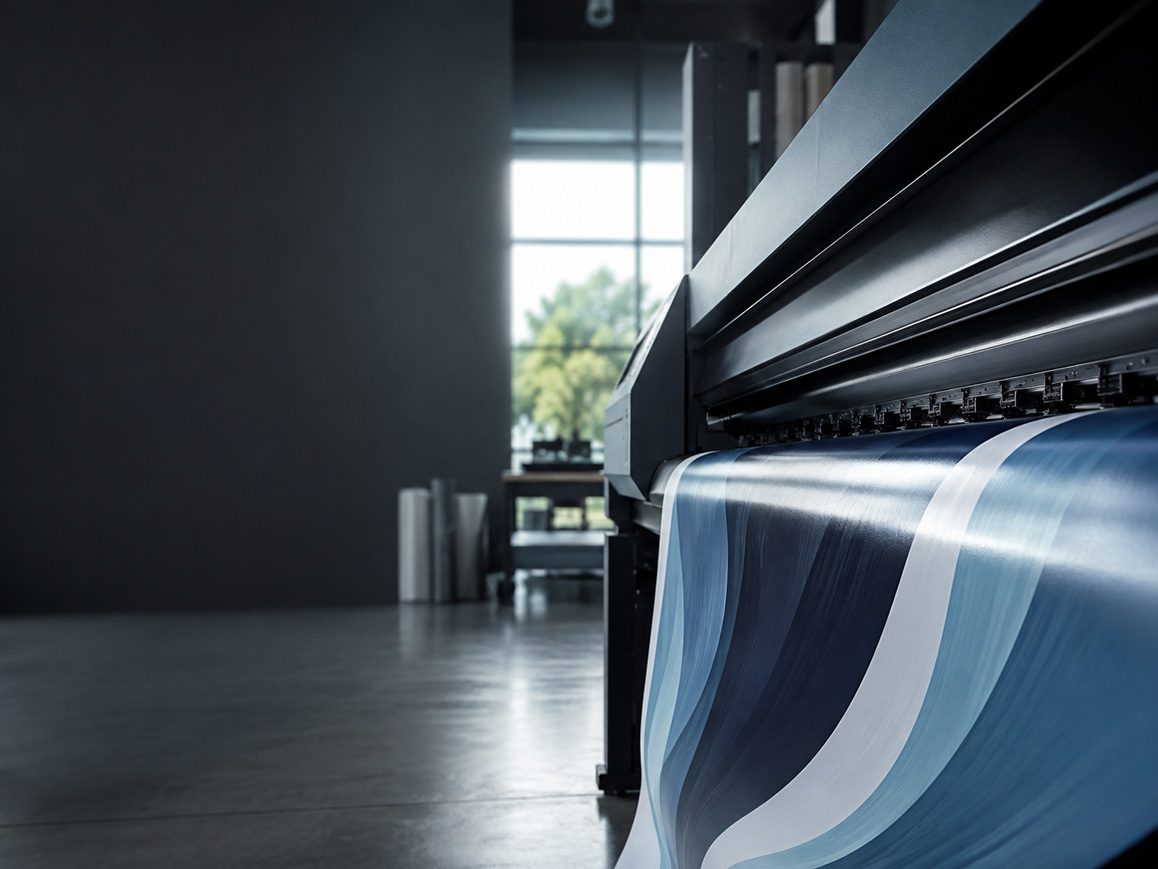 Large format printer producing a colourful print