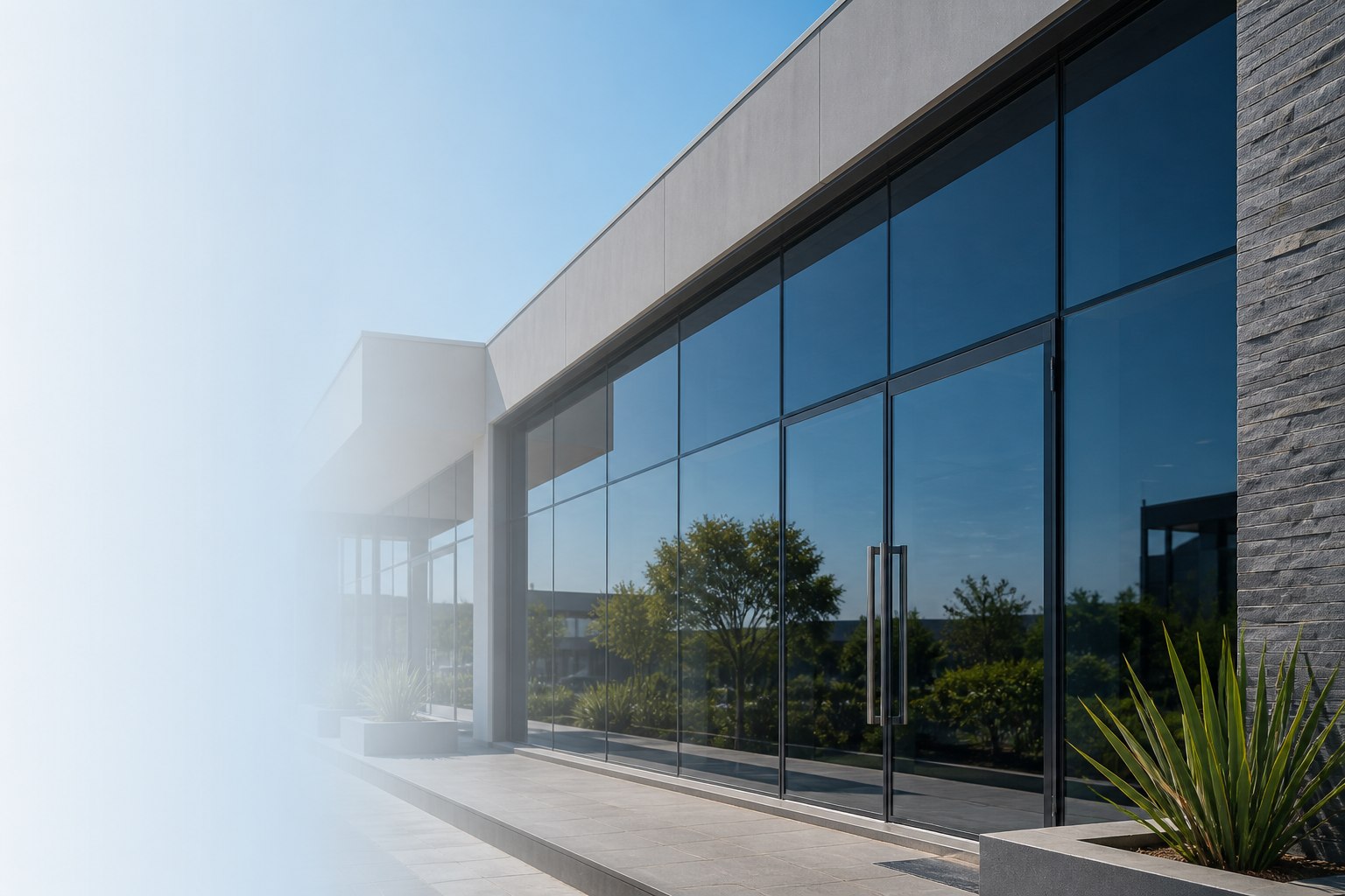 Commercial building glass with architectural window tinting