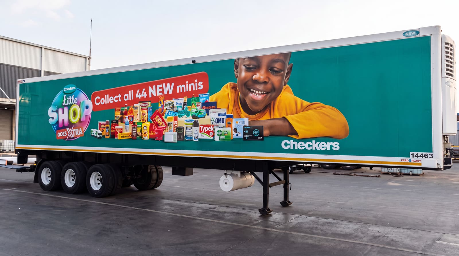 Large-format trailer graphics for the Checkers Little Shop Goes Xtra campaign